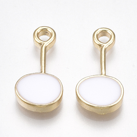 Alloy Pendants, with Enamel, Flat Round, Light Gold, White, 20x9.5x2.5mm, Hole: 2mm