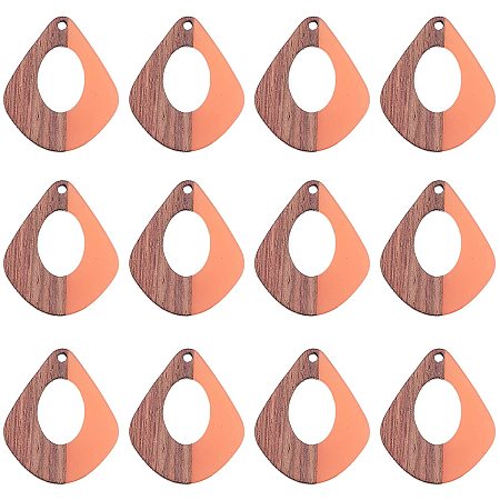 SUNNYCLUE 1 Box 12Pcs Resin Wood Pendant Hole Oval Teardrop Geometric Charms for Dangle Mottled Earring Jewellery Making Supplies Craft Accessories
