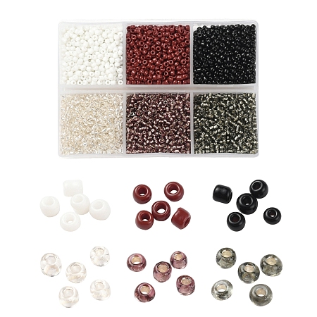 Arricraft 4500Pcs 6 Styles 12/0 Glass Seed Beads, Silver Lined & Opaque Colours, Round Hole Beads, Gray, 2mm, Hole: 1mm, 750pcs/style