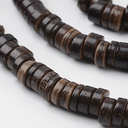 Honeyhandy Dyed Natural Coconut Disc Bead Strands, Coffee, 9x2~6mm, Hole: 3mm, about 108pcs/strand, 15.7 inch