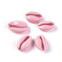 Natural Shell Beads, Dyed, Cowrie Shell, Pink, 15~19x10~13x6~7mm, Hole: 1~3mm
