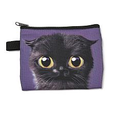 Honeyhandy Cute Cat Polyester Zipper Wallets, Rectangle Coin Purses, Change Purse for Women & Girls, Dark Blue, 11x13.5cm