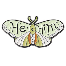 Honeyhandy Butterfly with Word He Him Enamel Pin, Electrophoresis Black Plated Alloy Badge for Corsages Scarf Clothes, Pale Green, 17x30mm