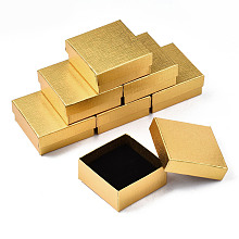 Honeyhandy Cardboard Jewelry Boxes, for Ring, Earring, Necklace, with Sponge Inside, Square with Bowknot, Gold, 7.4x7.4x3.2cm