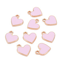 Honeyhandy Alloy Enamel Charms, Heart, Golden, Pearl Pink, 12x11x1.5mm, Hole: 1.5mm