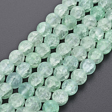 Honeyhandy Crackle Glass Beads Strands, Dyed & Heated, Frosted, Round, Light Green, 8mm, Hole: 1.2mm, about 50~51pcs/strand, 15.35 inch(39cm)