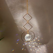 Honeyhandy Quartz Crystal Big Pendant Decorations, Hanging Sun Catchers, Rhombus, Clear, 335mm, Hole: 11mm