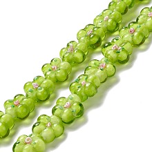 Honeyhandy Handmade Lampwork Beads Strands, Bumpy, Flower, Yellow Green, 13.5~14x14.5~15x7~8mm, Hole: 1.4mm, about 28pcs/strand, 14.57 inch(37cm)