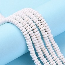 Honeyhandy Handmade Polymer Clay Beads Strands, for DIY Jewelry Crafts Supplies, Flat Round, Creamy White, 6~7x3mm, Hole: 1.5mm, about 113~116pcs/strand, 15.55 inch~16.14 inch(39.5~41cm)