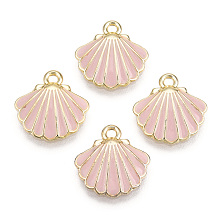 Honeyhandy Alloy Enamel Charms, Light Gold, Scallop Shell Shape, Pink, 13x13x2mm, Hole: 1.5mm