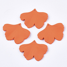 Honeyhandy Spray Painted Acrylic Pendants, Rubberized Style, Ginkgo Leaf, Coral, 33x45x2mm, Hole: 1.4mm