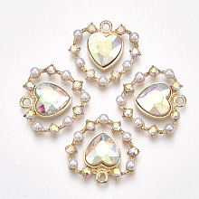 Honeyhandy Alloy Pendants, with Plastic Imitation Pearl, Glass and Rhinestone, Heart, Light Gold, Clear AB, 26x26.5x6mm, Hole: 2mm