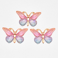 NBEADS Transparent Acrylic Pendants, with Plated Bottom, Butterfly, Colorful, 23x38x5mm, Hole: 1.2mm