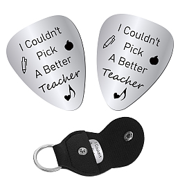 CREATCABIN 2pcs I Couldn't Pick A Better Teacher Guitar Picks Stainless Steel Bass Acoustic Electric Rock Picks Thank You Teacher Gifts for Musician Women Men with PU Leather Keychain 1.26 x 1 Inch