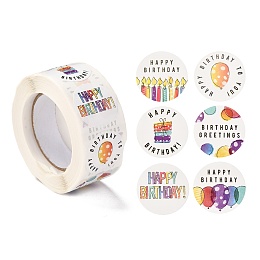 Honeyhandy Birthday Themed Pattern Self-Adhesive Stickers, Roll Sticker, for Party Decorative Presents, Colorful, 2.5cm, about 500pcs/roll