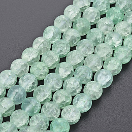 Honeyhandy Crackle Glass Beads Strands, Dyed & Heated, Frosted, Round, Light Green, 8mm, Hole: 1.2mm, about 50~51pcs/strand, 15.35 inch(39cm)