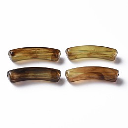 Honeyhandy Two Tone Acrylic Beads, Imitation Gemstone, Curved Tube, Dark Khaki, 31x9.5x7.5mm, Hole: 1.8mm, about 345pcs/500g