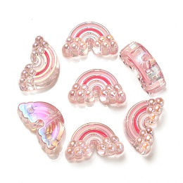 Honeyhandy UV Plating Rainbow Iridescent Acrylic Enamel Beads, Rainbow, Pink, 17x29x11mm, Hole: 3.5mm