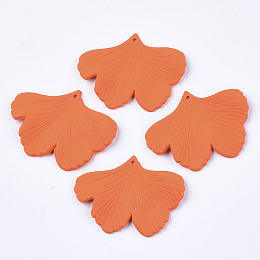 Honeyhandy Spray Painted Acrylic Pendants, Rubberized Style, Ginkgo Leaf, Coral, 33x45x2mm, Hole: 1.4mm