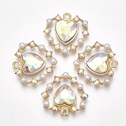 Honeyhandy Alloy Pendants, with Plastic Imitation Pearl, Glass and Rhinestone, Heart, Light Gold, Clear AB, 26x26.5x6mm, Hole: 2mm