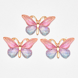 NBEADS Transparent Acrylic Pendants, with Plated Bottom, Butterfly, Colorful, 23x38x5mm, Hole: 1.2mm