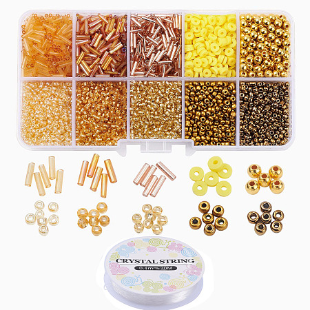 Honeyhandy DIY Jewelry Making Kits, Including 12/0 Glass Seed Beads, Glass Bugle Beads, ABS Plastic Beads, Polymer Clay Beads, Crystal Thread, Mixed Color, Beads: 5380pcs/set