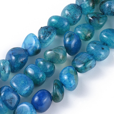 Natural Dragon Veins Agate Beads Strands, Dyed & Heated, Tumbled Stone, Nuggets, Dodger Blue, 7.5~13x10~12.5mm, Hole: 1mm; about 40pcs/strand, 14.76 inches(37.5cm)