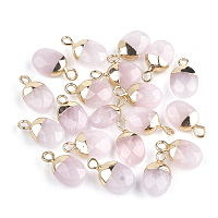 Electroplate Natural Rose Quartz Charms, with Iron Findings, Faceted, Oval, Golden, 14~15x8x5~5.5mm, Hole: 1.8mm