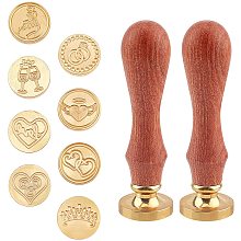 CRASPIRE Wax Seal Stamp Wedding Kit 8pcs Vintage Sealing Wax Stamps with 2pcs Wood Handles 25mm Round Removable Brass Head Sealing Stamp,Wax Seal Stamp Heads Set for Invitation Card Gift Wrap-Heart