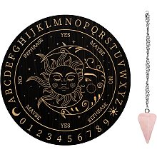 AHANDMAKER 7.8" Witch Pendulum Board, Sun Moon Wooden Dowsing Planchette with Rose Quartz Crystal Dowsing Pendulums Witchcraft Divination Tools for Spirit Altar Decoration