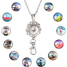 SUNNYCLUE 1 Box DIY 12 Styles Snap Button Lanyard ID Badge Lanyard Breakaway Office Lanyards for ID Badges Summer Watermelon Cabochon Glass Snap Buttons Holiday Themed Clip Lanyard for ID Badge