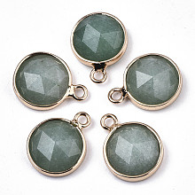 Honeyhandy Natural Green Aventurine Charms, with Light Gold Plated Brass Edge and Loop, Half Round/Dome, Faceted, 14x11x5mm, Hole: 1.5mm