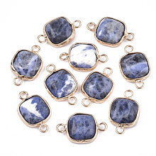 Honeyhandy Natural Sodalite Links connectors, with Brass Findings, Square, Golden, 21x13x5~5.5mm, Hole: 2.5mm