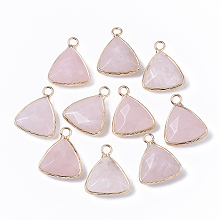 Honeyhandy Natural Rose Quartz Pendants, with Golden Tone Brass Open Back Bezel, Faceted, Triangle, 19x16x6mm, Hole: 2mm