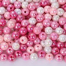 Honeyhandy 400Pcs 4 Colors Opaque Acrylic Beads, AB Color Plated, Round, Mixed Color, 8x7mm, Hole: 2mm, about 100pcs/color