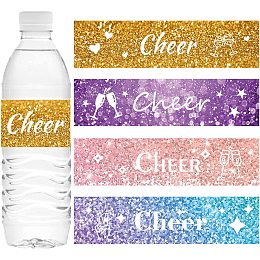 CREATCABIN 100Pcs 4 Styles Cheers Water Bottle Labels Glitzy Faux Rose Gold Purple Blue Glitter Waterproof Self-Adhesive Bottle Stickers Wrappers Decorations for Birthday Anniversary Party