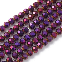 Honeyhandy Electroplate Glass Beads Strands, Faceted, Rondelle, Purple, 6x5mm, Hole: 1.2mm, about 95pcs/strand, 20.87 inch(53cm)