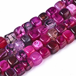 Honeyhandy Natural Dragon Veins Agate Beads Strands,  Dyed & Heated, Cube, Fuchsia, 7~8x7~8x7~8mm, Hole: 0.8mm, about 50~51pcs/strand, 14.37 inch(36.5cm)