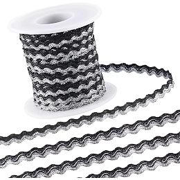 GORGECRAFT 16.4Yds x 5mm Gliter RIC Rac Trim Bending Fringe Trim Black Sliver Metallic Wire Braid Wave Edge Ribbon Woven Webbing Lace for DIY Crafts Necklaces Bracelets Gift Wrapping