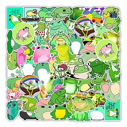 Honeyhandy PVC Adhesive Stickers, for Suitcase, Skateboard, Refrigerator, Helmet, Mobile Phone Shell, Frog Pattern, 5~8x5~8cm, 50pcs/bag