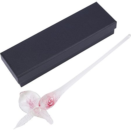 GORGECRAFT Glass Dip Pen Set Handmade Crystal Calligraphy Pen with Transparent Flower Holder for Writing Drawing Decoration, Pink