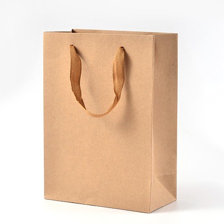 PandaHall Elite Rectangle Kraft Paper Bags, with Nylon Cord Handles, for Retail Shopping Bag, Merchandise Bag, Gift, Party Bag, BurlyWood, 16x12x5.7cm