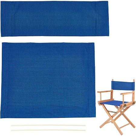 AHANDMAKER 1 Set Chair Replacement Canvas, Blue Casual Directors Chair Cover Kit Replacement Canvas Seat and Back with Wood Stick Easy to Clean for Director Makeup Chair, 18.7x15.16/20.47x6.69 inch