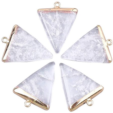 CHGCRAFT 5pcs Crystal Triangle Charms with Golden Iron Findings Electroplate Quartz Natural Stone Pendants for Women Necklace Bracelets Jewelry Making DIY Crafts, Hole 1.6mm