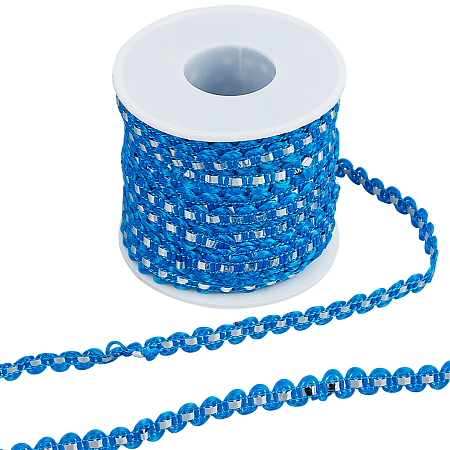 Gorgecraft 25M Metallic Yarn Lace Ribbons, Jacquard Ribbon, Garment Accessories, Marine Blue, 1/4 inch(8mm)