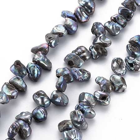 Honeyhandy Natural Keshi Pearl Beads Strands, Cultured Freshwater Pearl, Dyed, Nuggets, Gray, 7~13x7~10x3~7mm, Hole: 0.5mm, about 64~66pcs/strand, 14.96 inch(38cm)