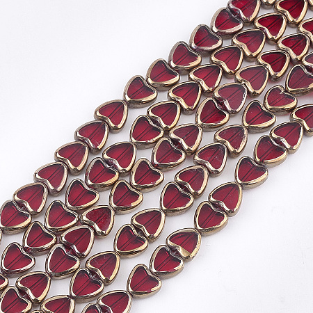 Honeyhandy Electroplate Glass Beads Strands, Edge Plated, Heart, Red, 10x10x4mm, Hole: 1mm, about 30pcs/strand, 11.4 inch