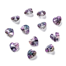 Honeyhandy Electroplate Glass Charms, Faceted, Heart, Heliotrope, 10x10x5mm, Hole: 1mm