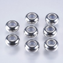 Honeyhandy 202 Stainless Steel Beads, with Plastic, Slider Beads, Stopper Beads, Rondelle, Stainless Steel Color, 8x4mm, Hole: 2mm