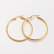 Honeyhandy 304 Stainless Steel Hoop Earrings, Hypoallergenic Earrings, Ring Shape, Real 18K Gold Plated, 40x2mm, 12 Gauge, Pin: 1x0.7mm